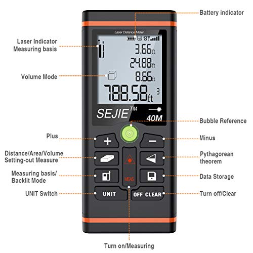 Laser Distance Measure, BEBONCOOL Handheld Digital Distance Meter with LCD Backlight for Distance, Area, Volume and Pythagoras theorem Measurement - Thumbnail 6