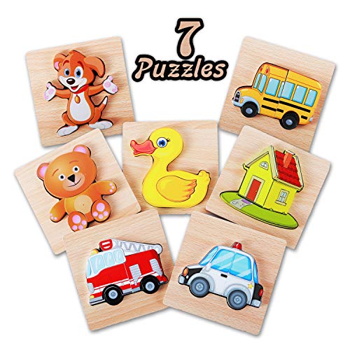 Wooden Educational Jigsaw Puzzles - 7 Pack - Toddler Preschool Game - Kids Learning Toy - Learn Color & Shapes - Driddle - Thumbnail 5