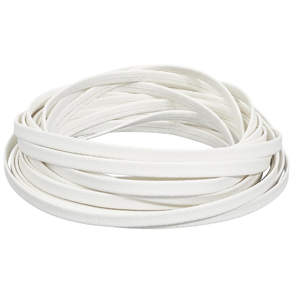 Photo 1 of GORGECRAFT 5.5 Yards 5mm White Foldover Leather String 1mm Thick Flat Leather Cord Lychee Grain Leather Strips Double Sided Lambskin Leather Strap Leather Trim for DIY Crafts Making Bracelet Purse