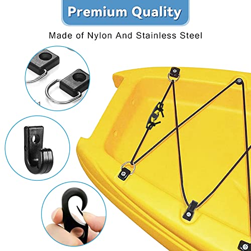 Kayak Deck Rigging Kit 8 Feet Bungee Cord with Bungee Cord Ends Hooks and Fishing DRing with