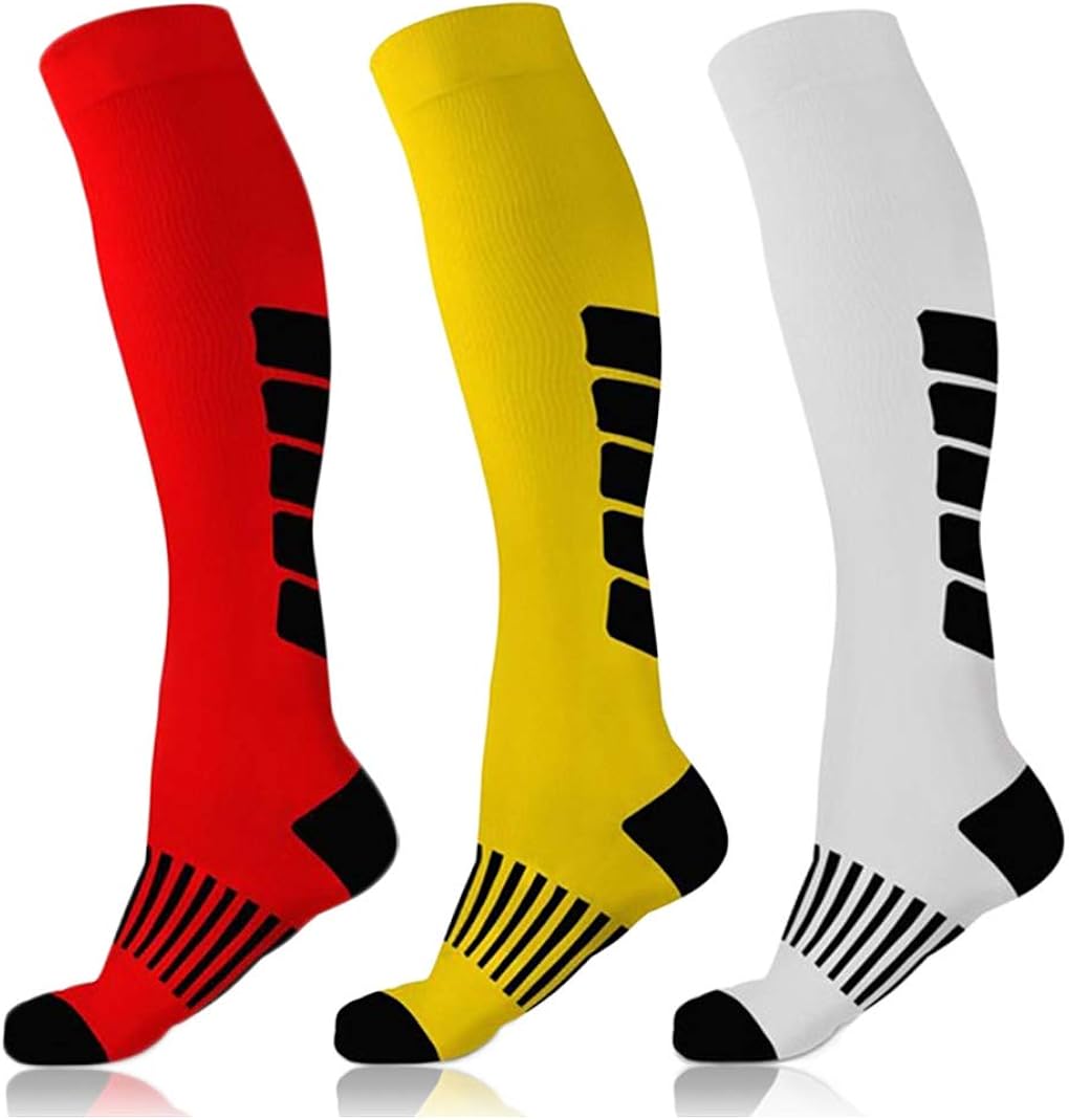 Yellow & White & Red Compression Socks 3 Pairs for Men