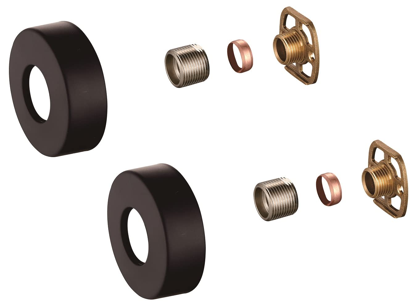 KEDWILL® Bar Valve Fast Fixing Kits Brackets with Matt Black Round SS Cover Shrouds Escutcheons 3/4” Inch Connections BSP 15mm Wall Mounted for Thermostatic Bath Shower Bar Valve Mixer Tap