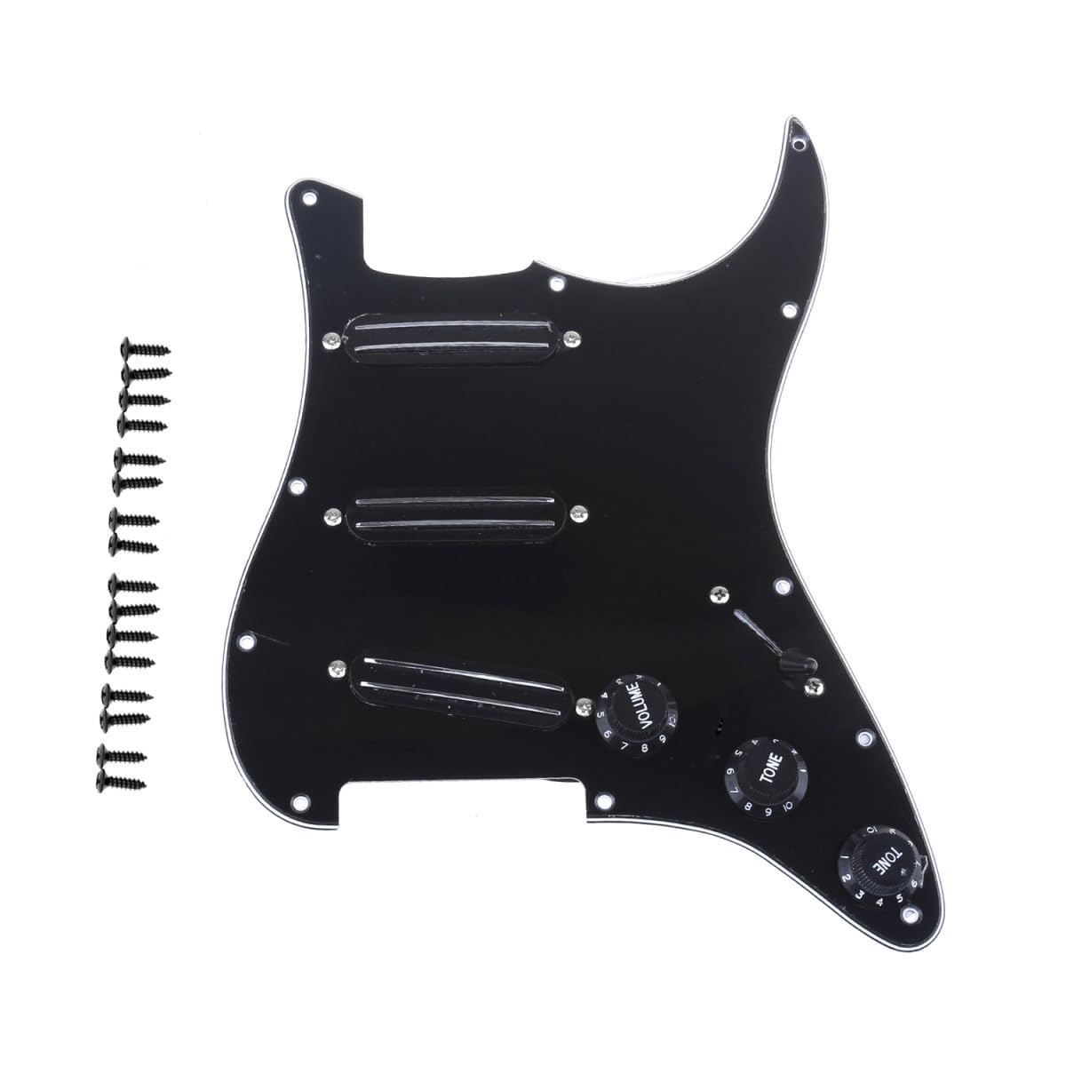 Musiclily 11-Hole SSS Prewired Loaded Pickguard with Dual Hot Rail High Output Pickups Set for Fender Squier Strat Electric Guitar,3Ply Black
