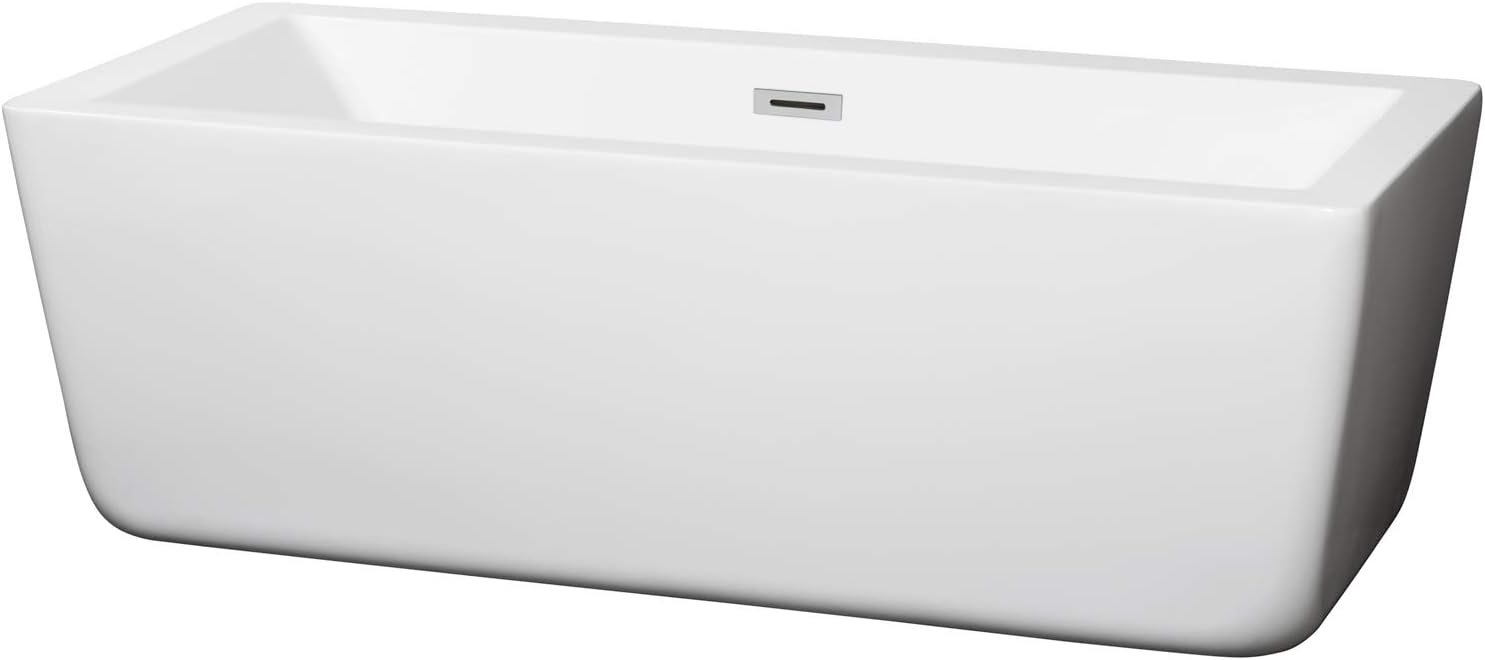 Wyndham Collection Laura 67 inch Freestanding Bathtub for Bathroom in White with Polished Chrome Drain and Overflow Trim