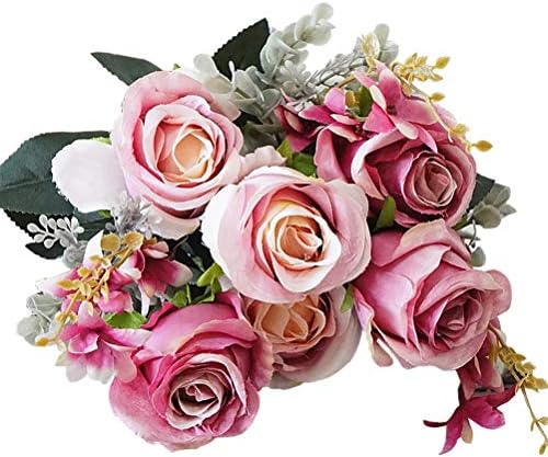 Sunlightam Artificial Flowers, Budding Fake Flowers 9 Heads Silk Roses Bridal Home Garden Office Dining Table Wedding Decor (Rose)