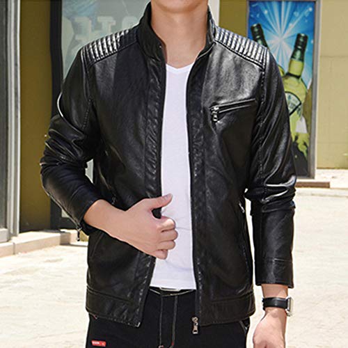Clearance Sale! Caopixx Jackets for Men's Casual Stand Collar Slim Leather Sleeve Bomber Outerwear Coat