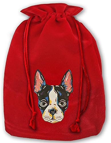 French Bulldog Red Gold Velvet Drawstring Stocking Bag Christmas Gift Bags,Santa Sack Candy Party Cookie Bags Wedding Gift Bags