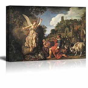 The Angel Raphael Takes Leave of Old Tobit and his Son Tobias by Pieter Lastman - Canvas Print Wall Art Famous Oil Painting Reproduction - 12" x 18"