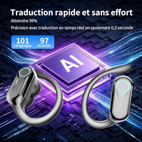 AI Real Time Translator Headphones, 8 Translation Modes with 198 Languages, 3 in 1 Headphones Language Translators, 60H Helmets Open Ear Bluetooth 6.1 for Travel, Meetings Black