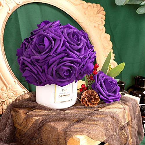 N&T NIETING 25pcs Artificial Flower Roses for Decoration (Large Dark Purple) - Thumbnail 2