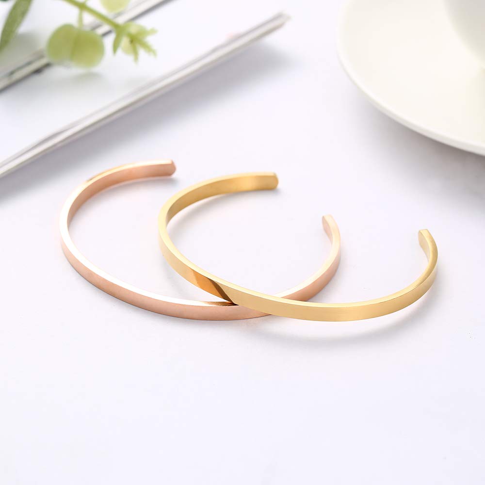 GAGAFEEL Cuff Bracelet Custom Engraved Message Date DIY Unisex Open Bangle Christmas Personalized Gift (Steel)