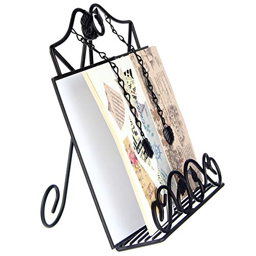 Kitchen Cookbook Holder Reading Rest Cookbook Stand Holder Foldable Tablet Cook Book Stand Bookrest with Adjustable Backing & Elegant Pattern (FBA-SPJ03-Black)