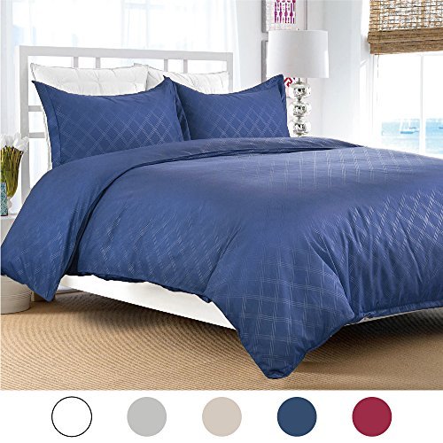 Duvet Cover Set with Zipper Closure-Navy Diamond Pattern, Full/Queen (86
