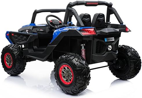 2 Seater Buggy Quad Bike All Wheels 4WD Drive Ride On Kids Electric Toy Car 2x12V Battery Powered LED Lights MP3 USB RC Parental Remote Controller For Boys and Girls Painted Blue