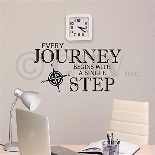 Every Journey Begins With a Single Step Wall Sayings Vinyl Lettering Decal Sticker (12.5"H x 22"L, Black)