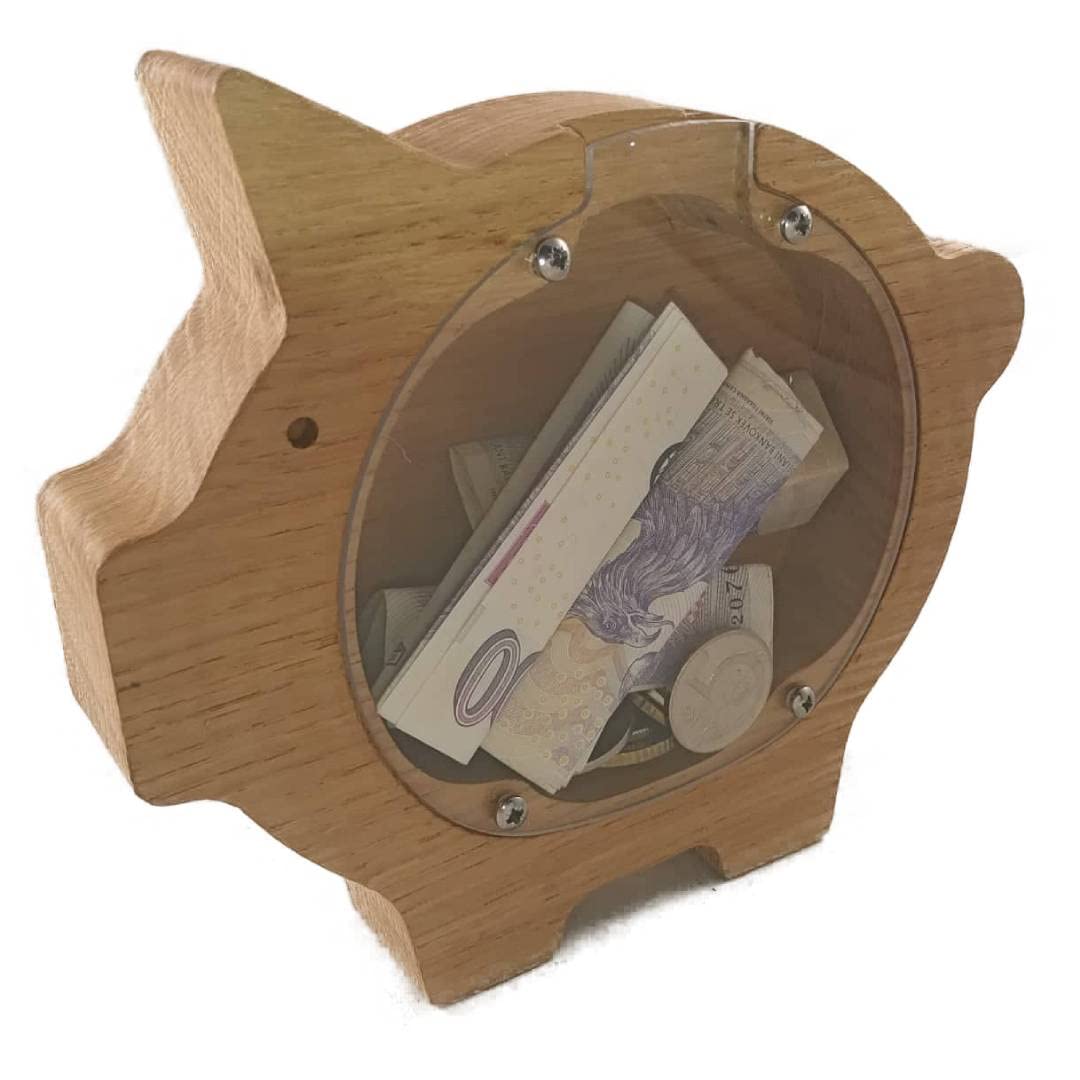 JIK Wood Piggy Wooden Bank for Kids Shape of Pig Coin Bank Money Saving Box Jar for Kids Adults Christmas Birthday Gift Home Decoration