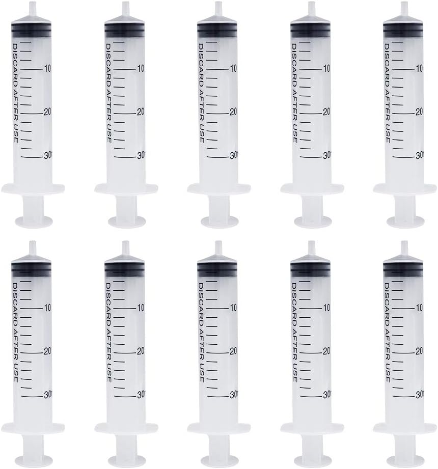 Syringe Toolkitworld 30ML Plastic Syringe for Pet Feeding Scientific Labs Measuring Watering Multiple Uses(10Pcs)