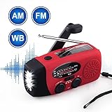 Emergency Radio NOAA Weather Radio Hand Crank AM/FM Portable Radio with Self Powered Solar and 3 LEDS Flashlight 1000mAh Power Bank Phone Charger (RED)