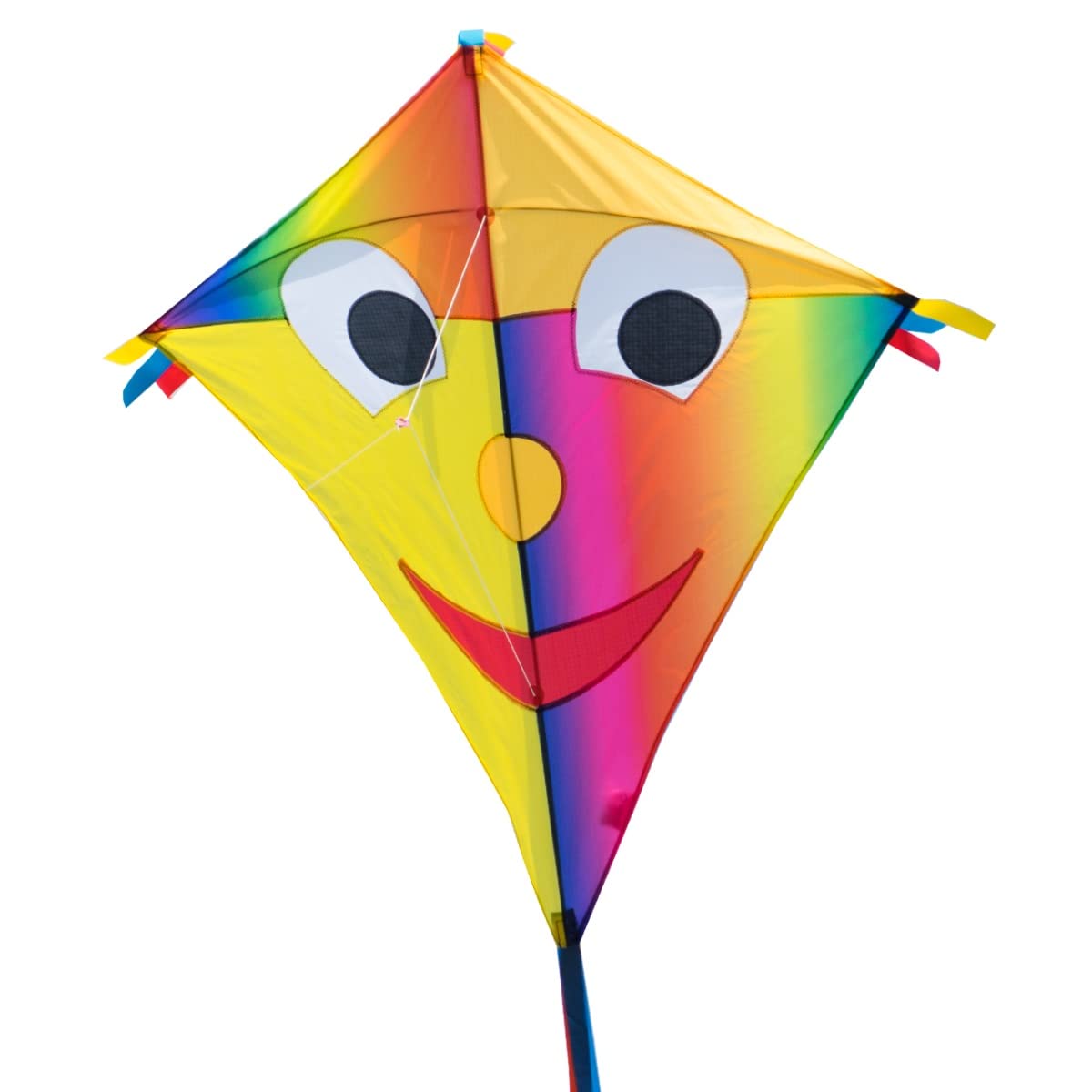 CIM Large Kids Kite - SUPER KITE Happy Eddy Joker XL - Single line kite for children from the age of 6 years up - 90x98cm - including kite line and striped tails
