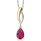 Gem Stone King 925 Silver and 10K Yellow Gold Red Created Ruby Pendant Necklace for Women | 1.05 Cttw | Gemstone July Birthstone | Pear Shape 8X5MM | With 18 Inch Silver Chain