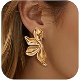 Gold Flower Earrings For Women:Statement Petal Dangle Earrings Trendy Jewelry Gift Large Stud Earrings Hypoallergenic Earrings