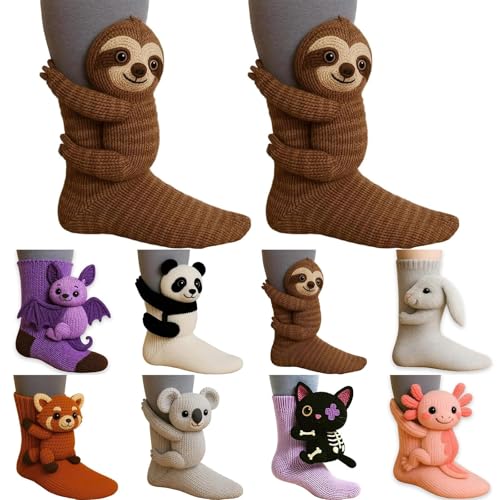 3D Knit Animal Socks 2026 New Novelty Sock for Christmas Decorations Birthday for Men Gift for Teen Boys Hand Crocheted Warm Sock with Cute Sloth
