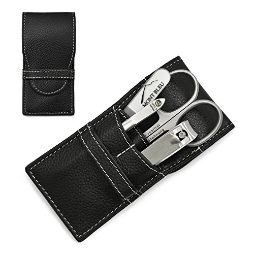 Hans Kniebes' Sonnenschein 4-Piece Gent's Manicure Set with nail clipper & crystal nail file, in Nappa Leather Case | made in Germany