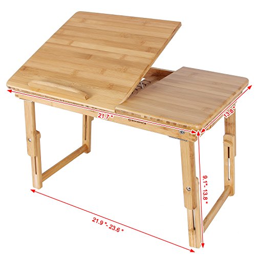 SONGMICS Bamboo Lap Desk Adjustable Breakfast Serving Bed Tray Tilting Top Drawer ULLD01N