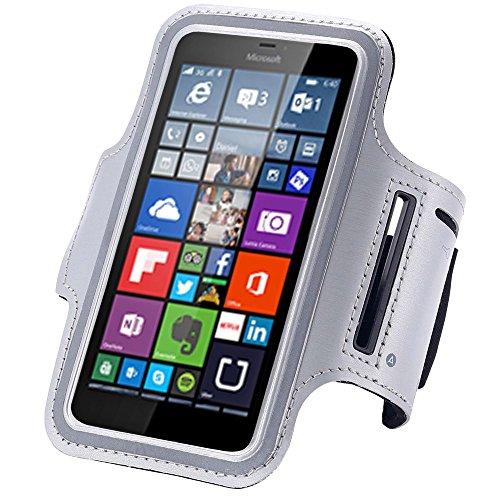 Nokia Lumia 950XL Fancy Sports Armband, Black Gym,Running, Jogging,Walking,Hiking,Workout and Exercise Armband Holder withExtra Adjustable-Length Extension Band Gray