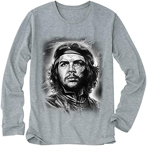 Long Sleeve T-Shirt - Che Guevara Portrait with Revolution Map Gray Large