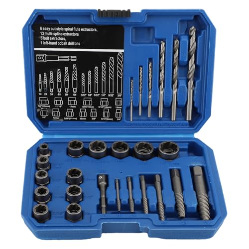 26 Pieces Anti-Theft Screw Nut Extractor Set, Chrome Steel with Hex Adapter, Broken Bolt Extractor for Removing Bolts, Nuts and Screws