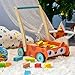 cossy Wooden Baby Learning Walker Toddler Toys for 1 Year Old, Fox Blocks and Roll Cart Push and Pull Toy (34 pcs)