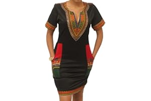 SHEKISS Womens African Attir Bohemian Dashiki Traditional Tribal Vintage Ethnic Midi Dresses