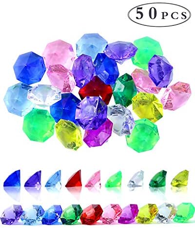 DEEBF 50 Pieces Plastic Colorful Round Treasure Gemstones for Table Scatter, Vase Fillers, Event, Wedding, Arts & Crafts, Birthday Decorations Favor