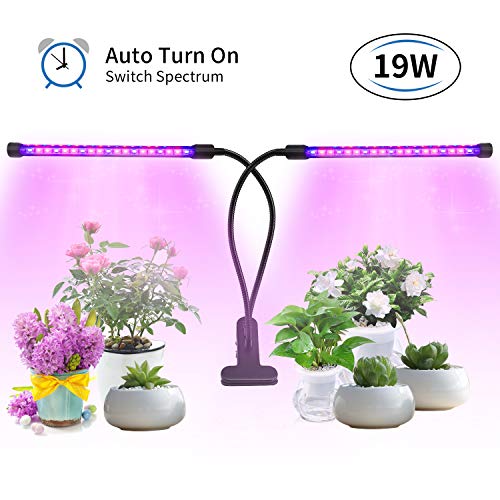 Esonstyle 2018 Upgraded 19W Plant Grow Light Lamps with Auto Turn On/Off Function Dual Head 38 LED 10 Dimmable
