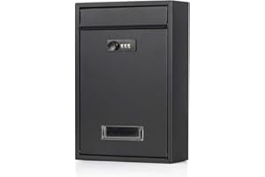 Parrency Lockable Mailboxes with Combination,safes,Outdoor Wall Mounted Mail Box with Large Capacity,12.6 x 8.46 x 3.35 Inch, Black (Medium, Black with Combination Lock)