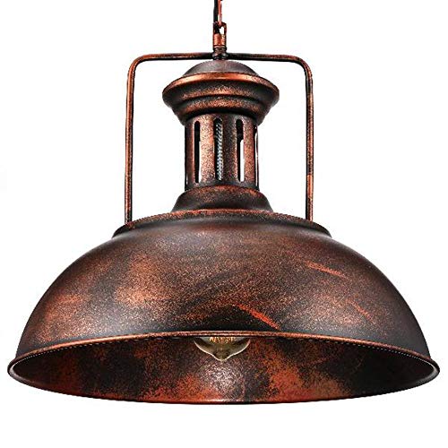 Industrial Nautical Barn Pendant Light - LITFAD 16" Single Pendant Lamp with Rustic Dome/Bowl Shape Mounted Fixture Ceiling Light Chandelier in Copper