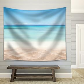 Empty Sandy Beach with Sea. Free Space for Text or Product Placement - Fabric Wall Tapestry Home Decor - 51x60 inches