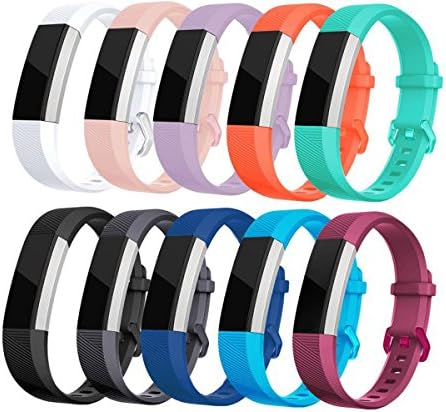 Newest Fitbit Alta HR and Alta Band With Metal Clasp, KOMEI Silicone Accessory Replacement Bands with Clasp For Fitbit Alta HR and alta racelet Sport (large 10pcs)