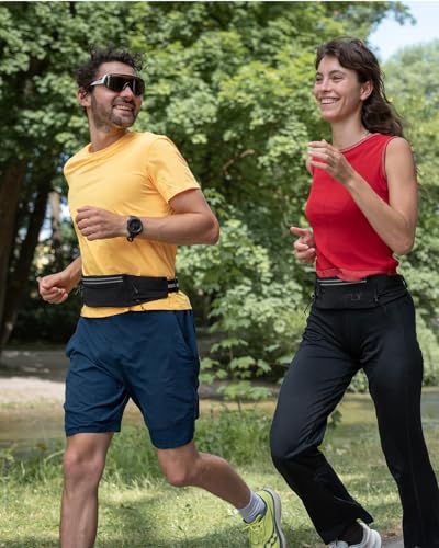 Waterfly Running Belt Bum Bag: Breathable Slim Waist Bag Phone Holder with Marathon Number Clip for Runners Jogging Exercise - Anti Theft Travel Wallet for Women Men Waistband Black