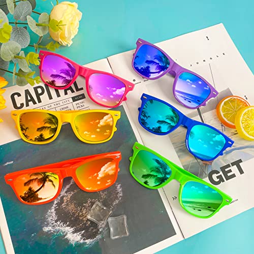 SUNOVELTIES 12 Pack Retro Neon Color Sunglasses Classic Mirrored