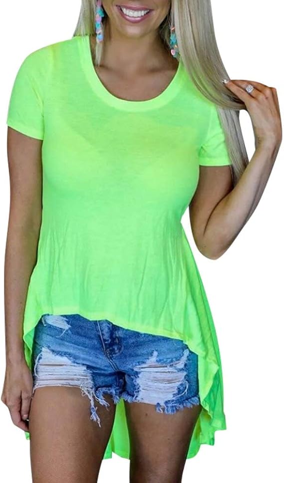 Women Summer HiLow TShirt Tops Tshirt Shirts O Neck Short Sleeve Top