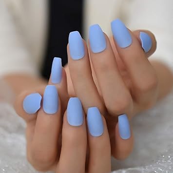 Amazon Com Baby Blue Coffin Press On Nails Medium Long False Nail Tips 20 Pcs Full Cover Fake Nails Beauty