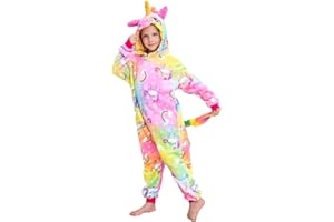 UDERUI Kids Unicorn Onesie Pajamas One-Piece Cosplay Costume Animal Sleepwear Girls And Boys