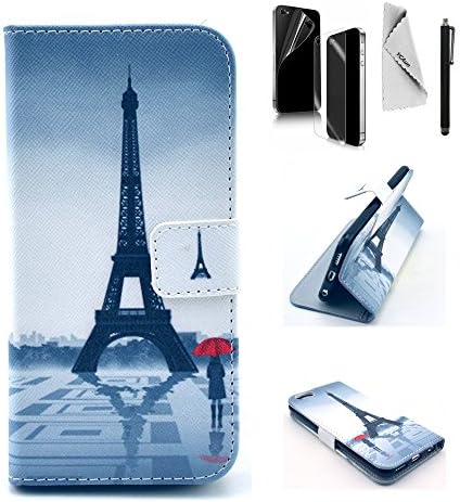 For iPhone 6 6s Case 4.7inch YCAun Wallet Flip Folio Cute PU Leather Stand Slim Fit Case With Card Holder Pocket Stylus Screen Protector and Cleaning Cloth [girl and Eiffel Tower]