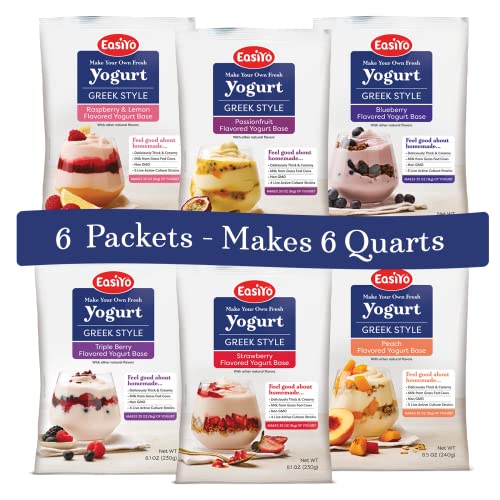 EasiYo Greek Style Yogurt Base Fruit Variety (6pack, 42 Servings) with Live Cultures Easy