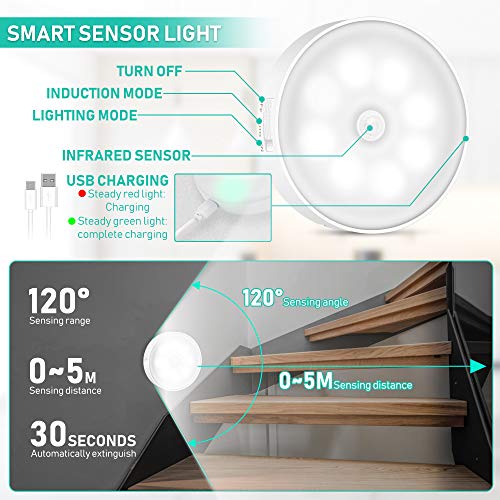 LED Nachtlicht mit Bewegungsmelder, 3 Stück Kaltes Weiß Auto EIN/AUS Nachtlicht mit Dämmerungssensor, Stick-On Nachtlicht Bewegungsmelder Batterie für Kinderzimmer Schlafzimmer Treppen Flur