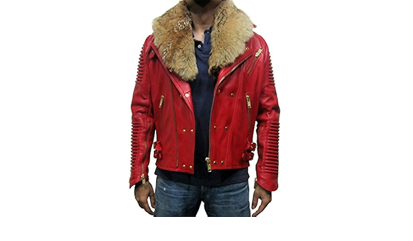 red leather fur jacket