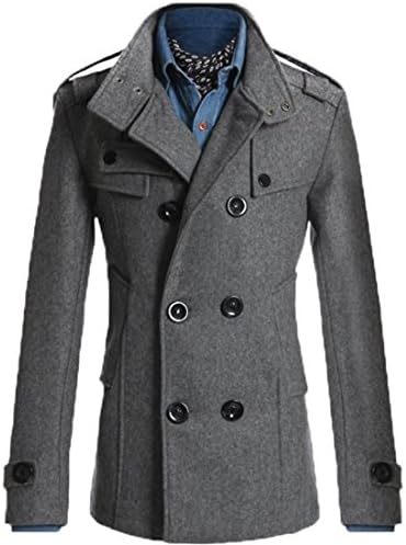 CANSOS Mens Wool Slim Double Breasted Half Trench Coat (US,M/Asia,L) Gray