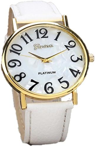 Muangan Women-Retro Digital Dial-Leather-Quartz Analog-WristWatch-Watches-White